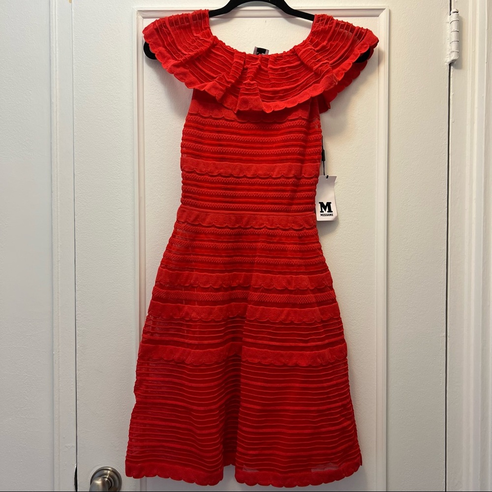 NWT M Missoni Red Knit Overlay Sleeve Dress